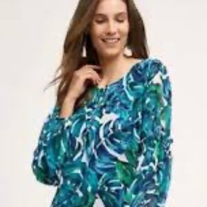 Anthropologie Chloe Oliver Blue Green Flowy Swing Dress NWT